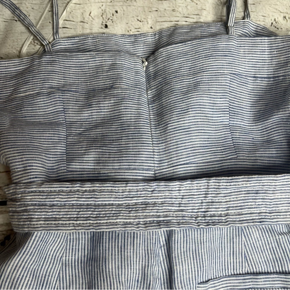 J. CREW Blue Striped Tie Waist Linen Jumpsuit Size 2 - Picture 5 of 12